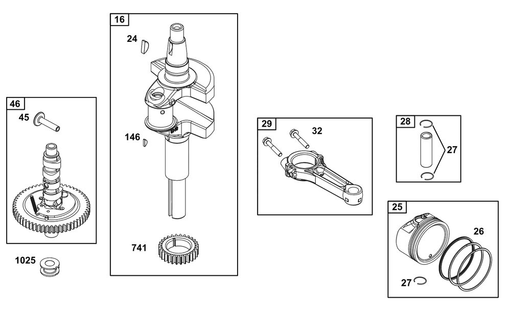 Crankshaft Group Diagram and Parts List for 356777-0151-G1  Briggs and Stratton Engine